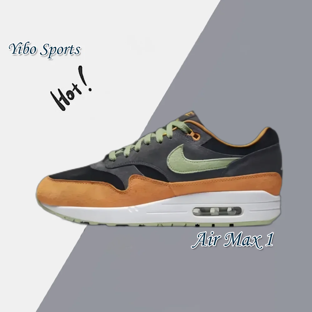 Nike Air Max 1 Men's and Women's Low Top Casual Running Shoes Comfortable Shock Absorbing Sneakers Black Brown Colorway