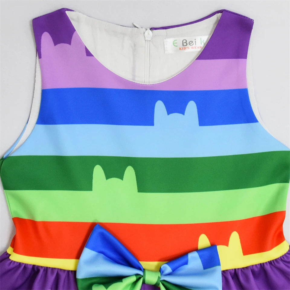Gabby Cat Doll Rainbow Striped Dress for Girls Halloween Cosplay Carnival Theme Party Children's Costume Christmas Kids Clothes