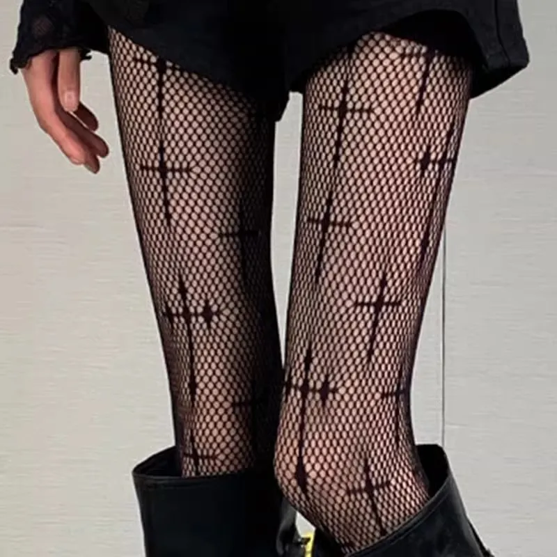Lolita ausgehöhlte Spitze Netzstrümpfe mit Boden Strumpfhosen Sexy japanische JK Cosplay Mädchen Gothic Punk Retro Spinnennetz Strumpfhosen