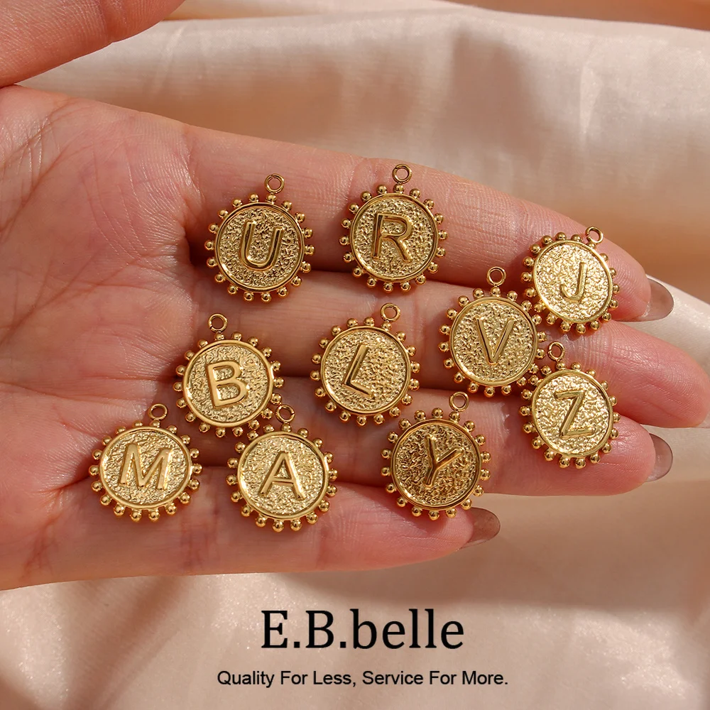 E.B.belle A-Z 26 Letters 18K Gold Charm Stainless Steel Waterproof Basic Alphabet DIY Jewelry Making Necklace Bracelet Earring