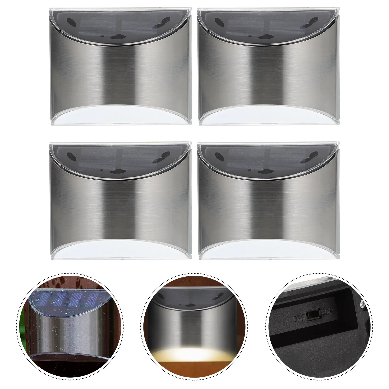 

4Pcs Solar Lamps Waterproof Stainless Steel Outdoor Yard Sensor Lights Bright LED Security Safety Lamp