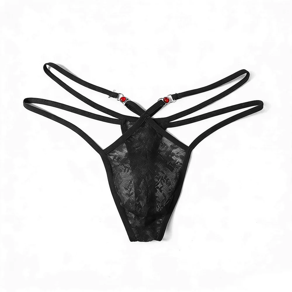 Men's Transparent Thongs Lace Flower Pattern U Pouch Convex Underwear Seamless Hollow Ventilate Male Lingerie