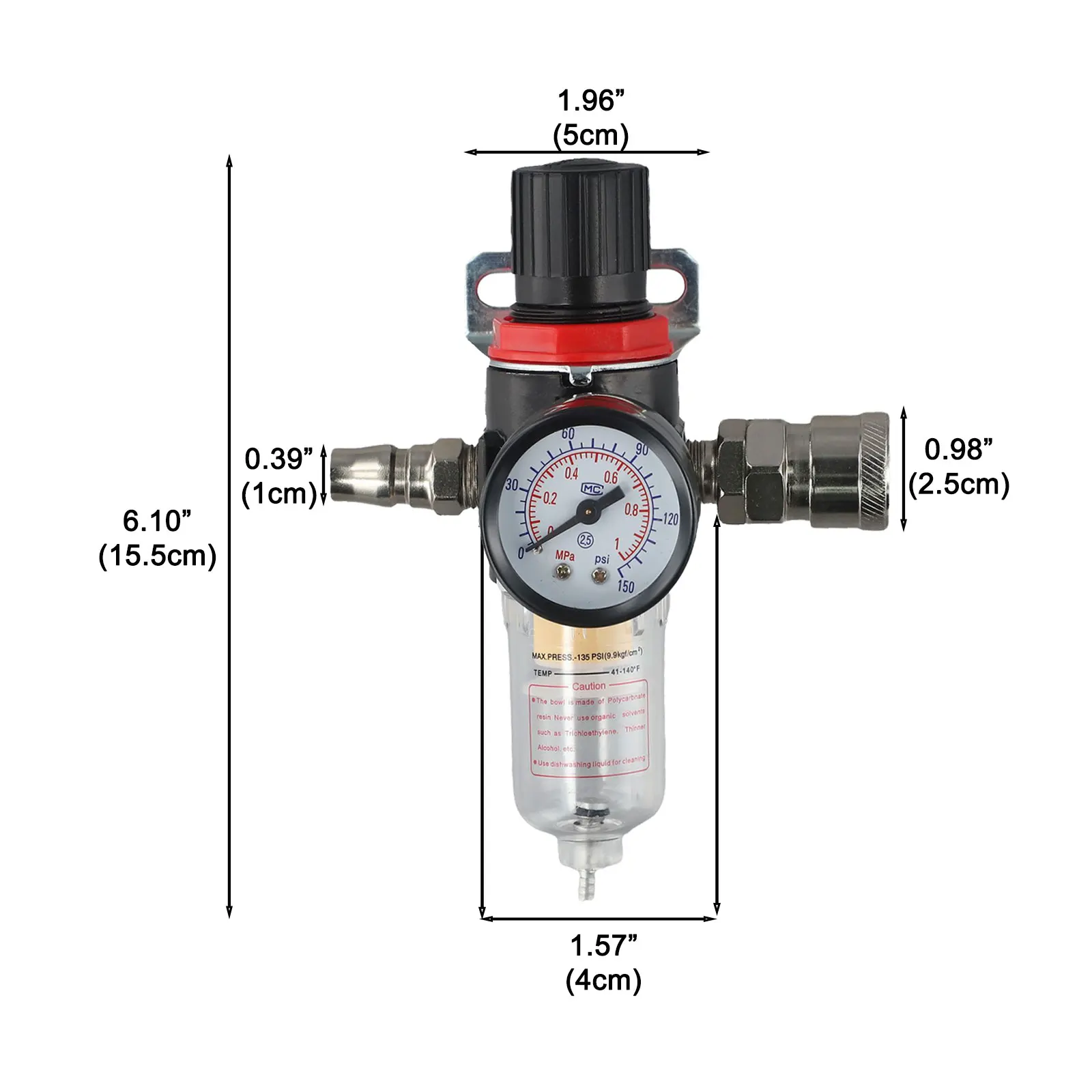 AFR2000 Air Compressor Filter Water Separator Trap 14 Inch with Pressure Regulator Gauge 1/4 Inch for Stable Air Supply