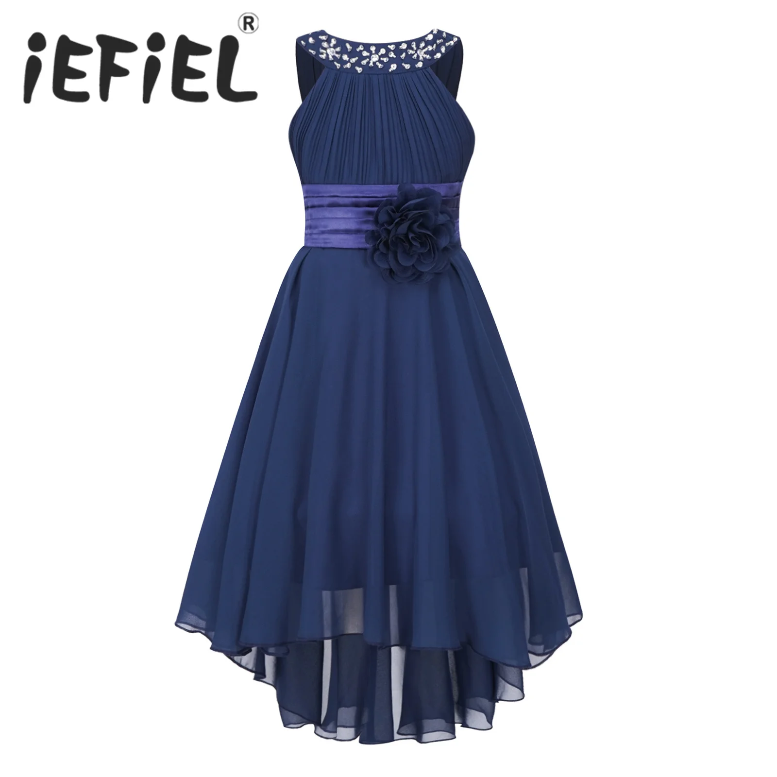 

iEFiEL Summer Flower Girl Dress Children Wedding Party Princess Dress Girls Clothes Formal Occasion Chiffon High-low Hem Dress