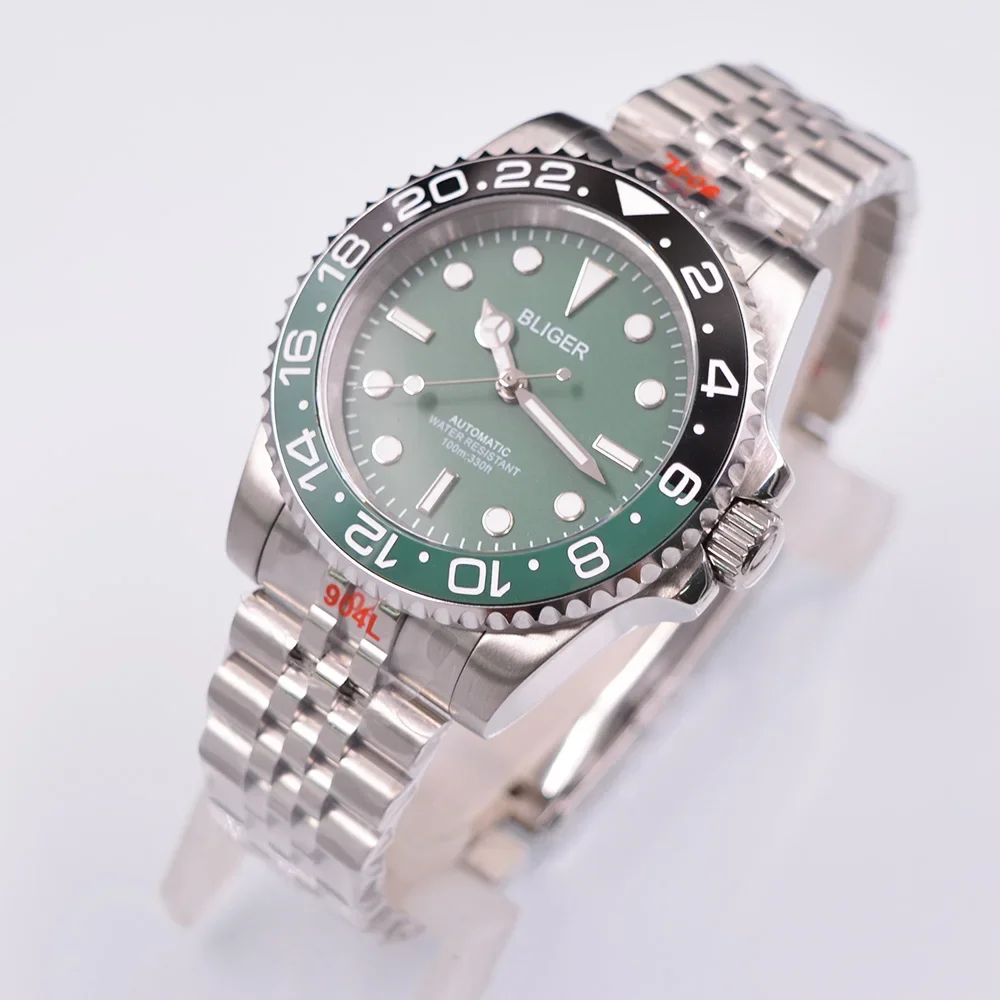 40mm BLIGER Brand  Custom Logo NH35 MIYOTA Mingzhu 2813 Automatic Watch Green Dial 316L Stainless Steel Sapphire Luminous Watch