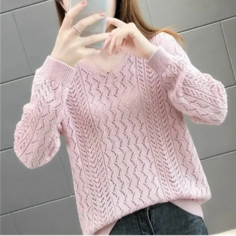 Otoño Invierno nuevo suéter de cachemira mujeres mantener caliente jerseys con cuello en V suéteres de punto moda coreana camisetas de manga larga