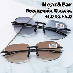 Fashionable Prescription Reading Eyeglasses Progressive Bifocal Sun Glasses for Middle-aged Frameless Presbyopia Glasses Diopter