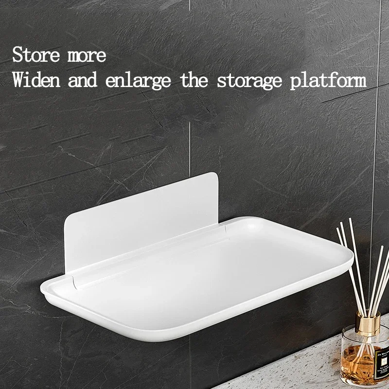 Foldable Wall Shelf Punch-Free Wall-mounted Plastic Floating Shelf Household Bathroom Toilet Towel Clothes Storage Rack