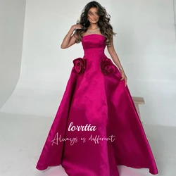 Lorrtta Women's Women Evening Dress 3D Flower Decoration Eid Rose Red Elegant Party Dresses 2024 for Wedding Prom Cocktail Gala