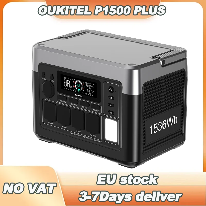 OUKITEL P1500 PLUS draagbare krachtcentrale 1800W zonnegenerator 1536Wh Lifepo4 batterij Home Backup Outdoor Camping Mobiele stroom