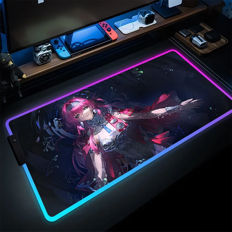 

RGB Mouse Pad Game PC Wuthering Waves Keyboard Pad LED Laptop Computer Speed Anime Girl Lupa Desk Mat Gaming Acessories Mousepad