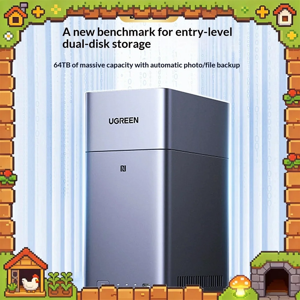 UGREEN 95678 NAS DH2300 2 Bay Diskless Network Storage RK3576 8GB LPDDR5 1GbE RAID 0 1 for 2.5 and 3.5 Inch SATA Drives