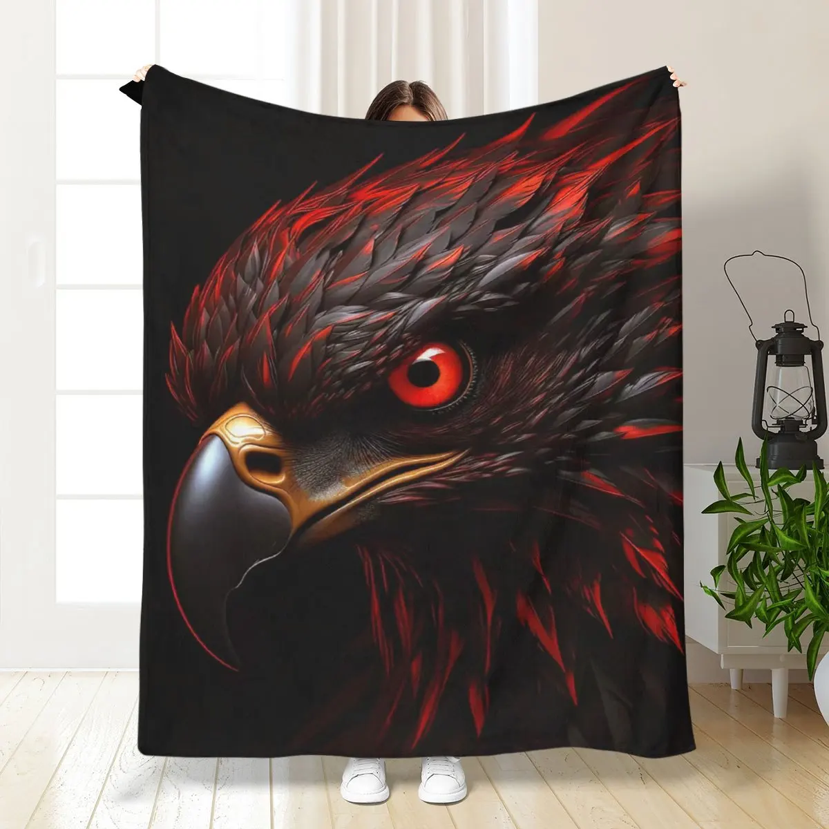 Blood-red eagle-patterned design Flannel printed blanket suitable for all seasons suitable for living room office sofa travel