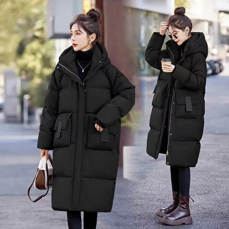 2024 Autumn/Winter Trendy Maillard Mid-Long Knee length Breadms Thick Loose Jackets Winter Fashion Cotton Jackets Hooded Parkas