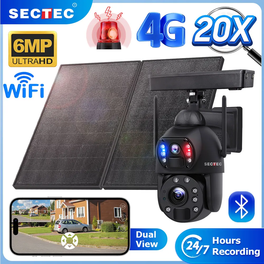 SECTEC 6MP IP67 20X  Zoom Dual View WIFI Solar Battery PTZ Camera