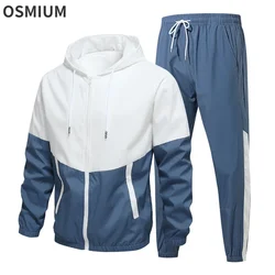 Spring Men Sets Hooded Jacket Two Piece Set Pants Set Green Blue School Sportswear Suits Outerwear Tracksuits Plus Size M-6XL