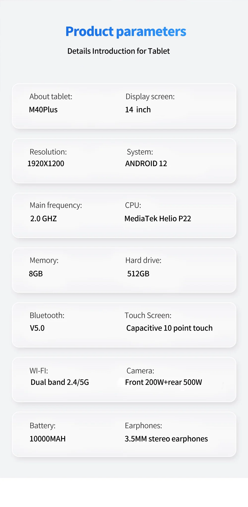 New 14 Inch Tablets Global Version Android 12 System 8GB RAM 512GB ROM 4G LTE Dual SIM 5G Dual WiFi GPS Tablet PC 10000mAh