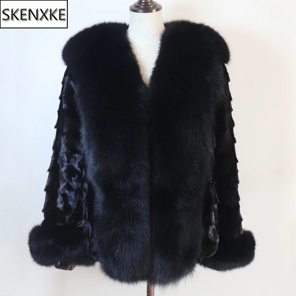 

Женская зимняя шуба из натурального норкового меха с качественным воротником из лисьего меха, толстая теплая куртка из 100% натурального норкового меха, женская шуба из натурального норкового меха