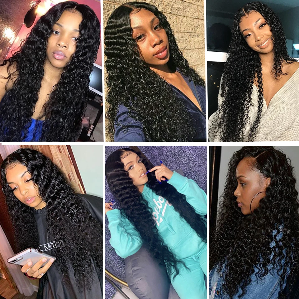 Deep wave bundles with closure Brazilian deep curly human hair weaves with 4x4 lace closure Nature Black