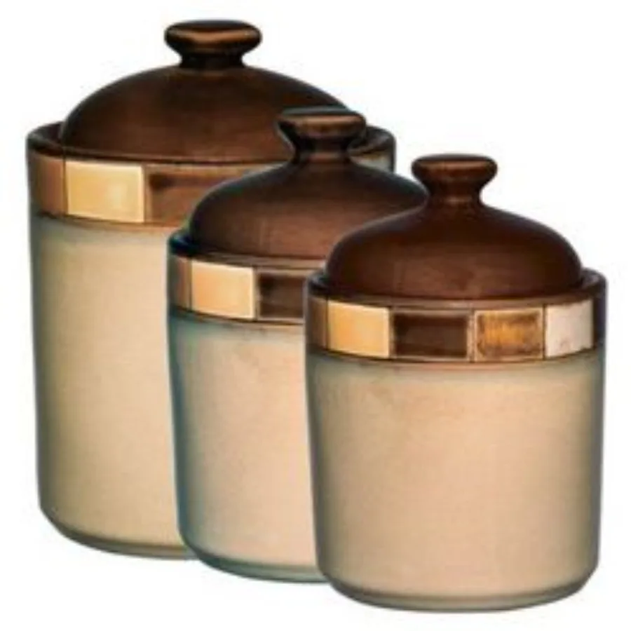 Casa Estebana 3 Piece Stoneware Storage Canister Container Jar Set for Kitchen Countertop Matte Black Airtight and Durable Cera
