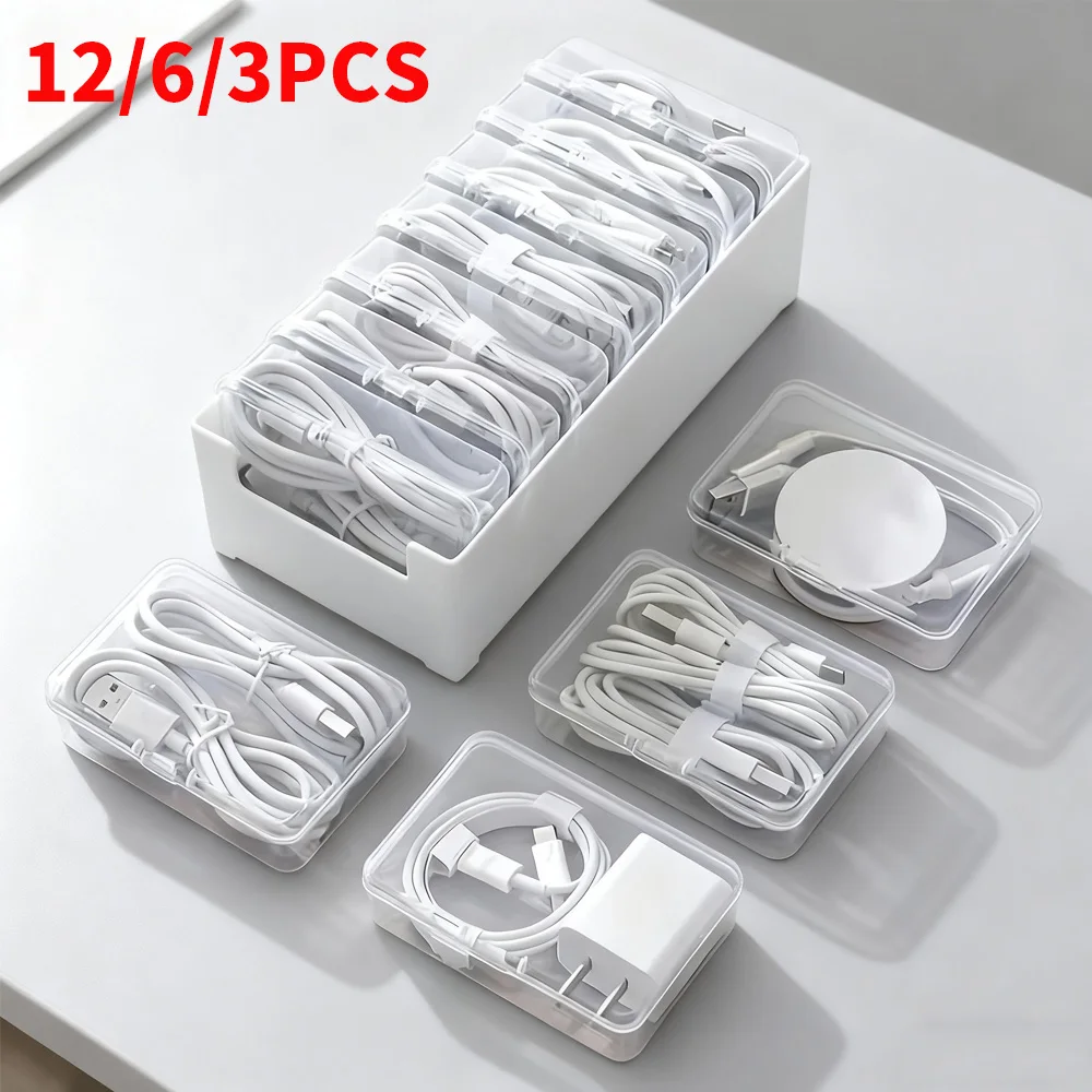 Cable Storage Box Set 12/6/3PCS - Heavy duty Plastic Cable Organizer for Charging Cables of Office and Home Equipment