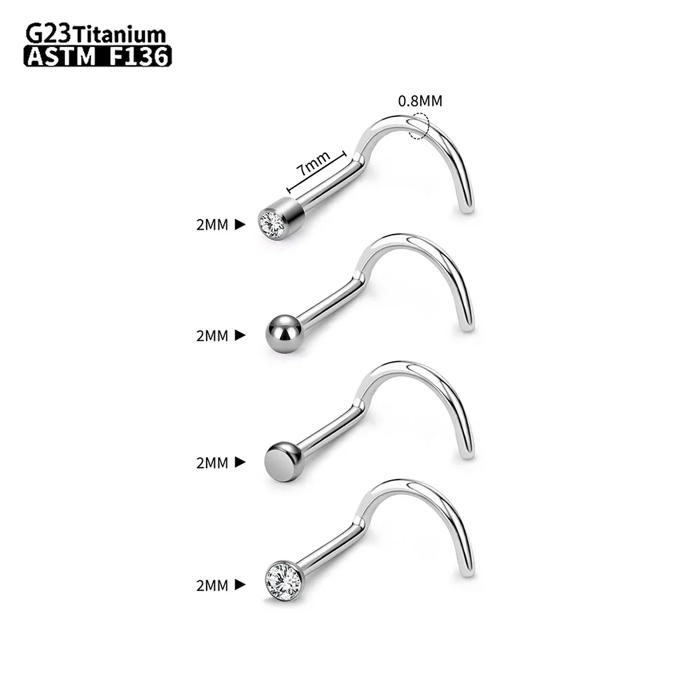 10PCS G23 Titanium piercing Hook shaped Earrings nose piercing nose stud nose rings ASTM-F136 20G body jewelry