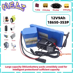 New portable 3S3P12V9000mah rechargeable lithium-ion battery pack for LED lights, backup camera 12V mobile power Etc+charger