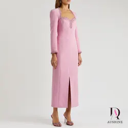 Vestido de noite mangas completas para mulheres, vestidos de festa de aniversário de luxo, vestido de casamento elegante, árabe, verão, 2024fu