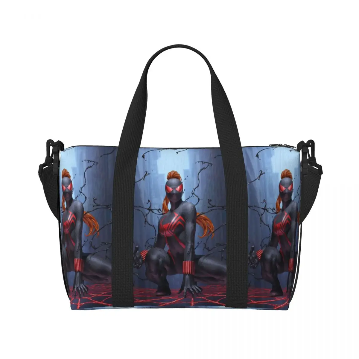 Custom Large Black Widow Spiderman Wallpaper Tote Bag Women Shoulder Shopper Beach Gym Travel Bag