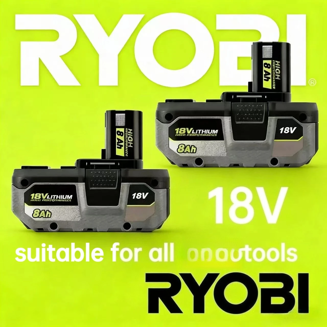 

New for RYOBI P108 18V 8.0Ah Battery Replacement For Series, Works with P203 P204 P210 RB18L50 RB18L20 Lithium-ion High Capacity