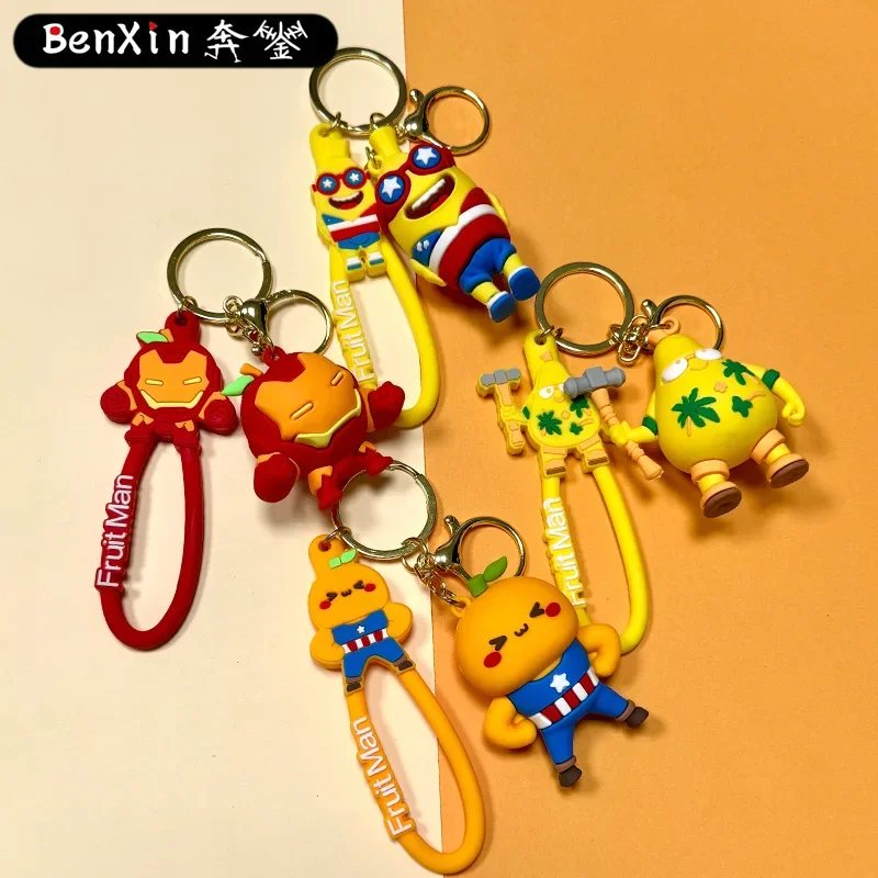 2025 미니소 만화 귀여운 과일 어벤져 키체인 가방, 커플 자동차 소형 선물, 고급 선물, 하이엔드