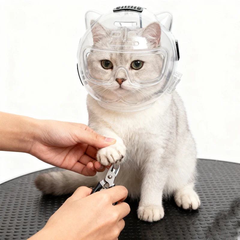 

Cat Grooming Mouth Cover, Transparent Protective Head Cover, Adjustable Cat Head Cover, Breathable Anti-bite Mouth Cover for Kit