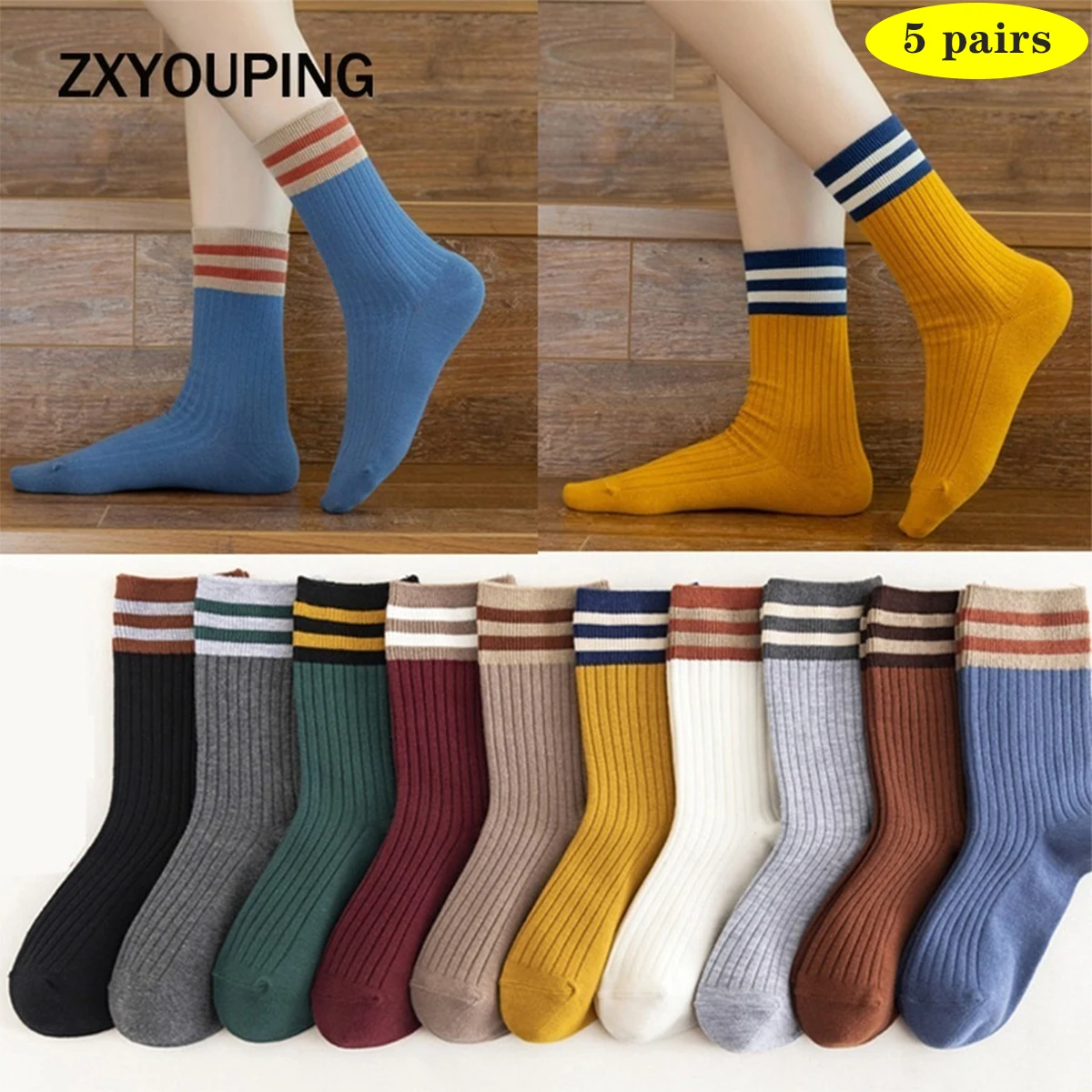 

zxyouping Autumn and winter socks, women's cotton socks, piles of socks, Korean version of ins tide, all-match Japanese striped