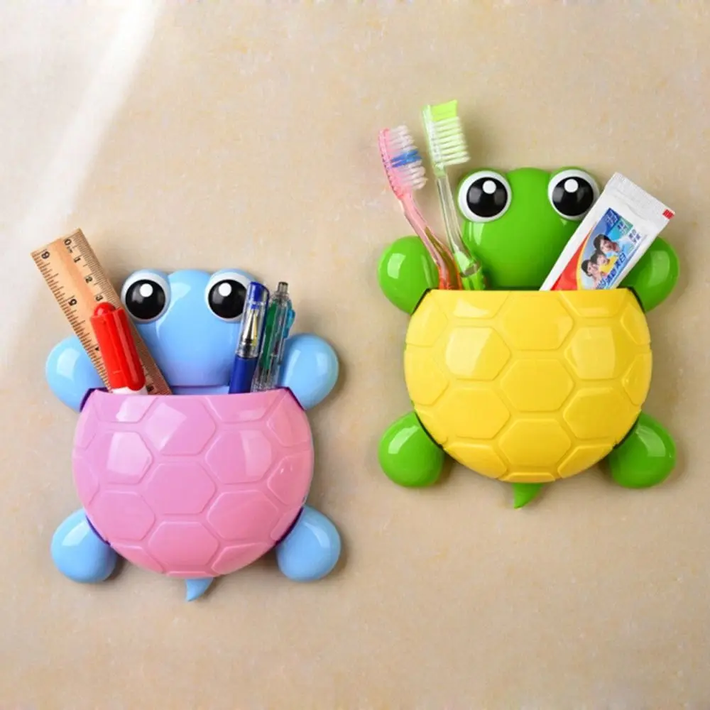 Cute Cartoon Tortoise Shaped Toothpaste Rack Strong Suction Cup Plastic Toothbrush Holder Bathroom Wall Suction Tooth Holder