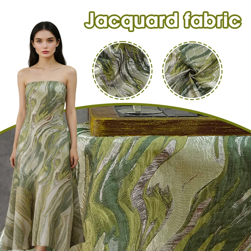 

1M Creative 3D Relief Sea Wave Jacquard Fabric For Sewing Fashion Dresses Neo-Chinese Hanfu Coat Glossy Yarn-dyed Curtain Cloth