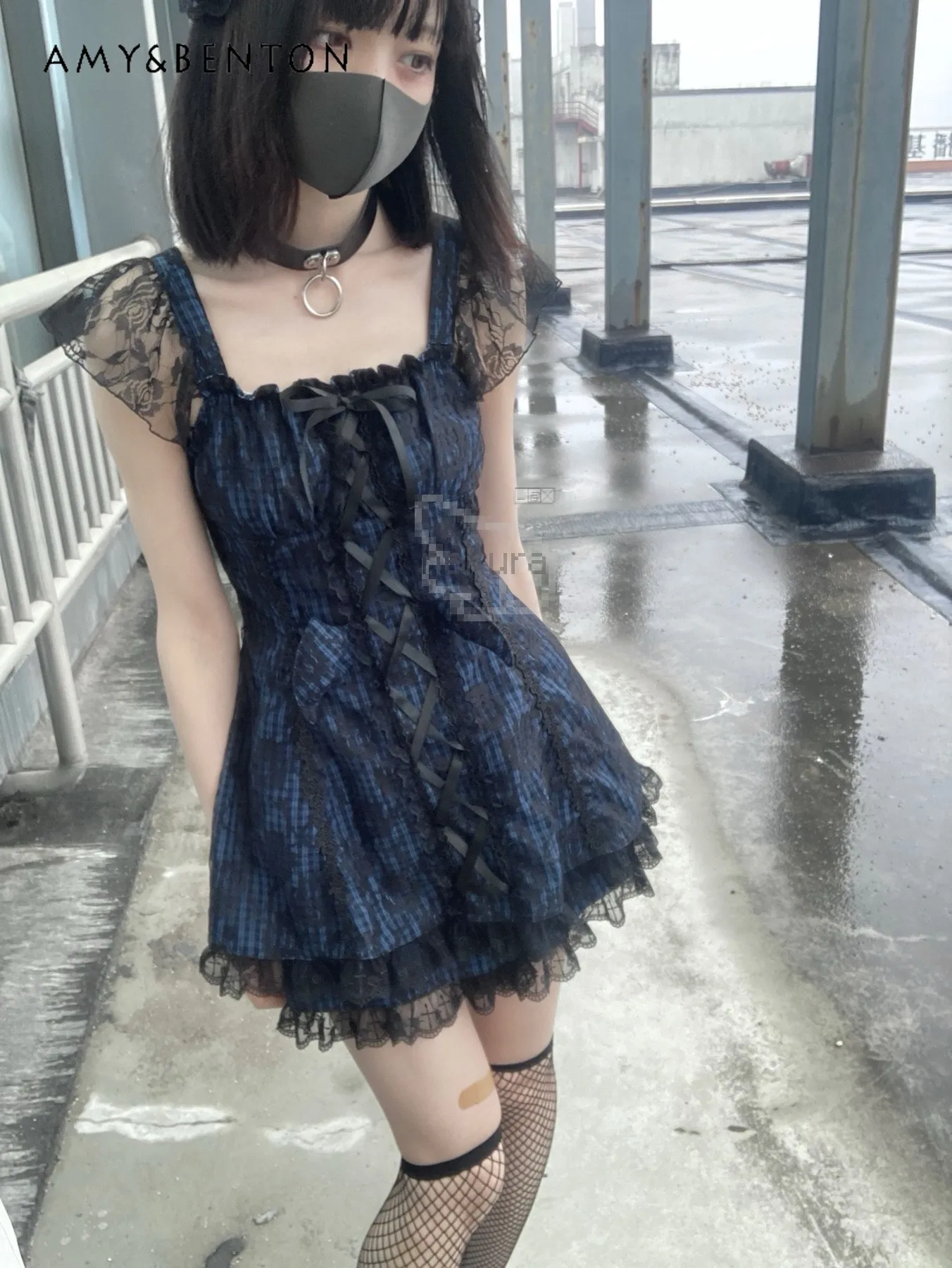 Japanese Subculture Cute Mine Mini Dress Summer New Harajuku Hot Girl Square Collar Puff Sleeve Lace Sexy Slim A-line Dresses