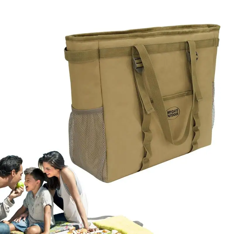 

Folding Picnic Camping Lunch Bags Insulated Cooler Bag Cool Hamper Outdoor Portable Storage Basket Bag Box For Beach Travel Car