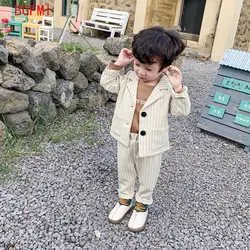 Spring Autumn Toddler Double Breasted Suit Set Boys Casual Blazer Pants 2pcs Clothing Set Kids Wedding Party Performance Costume