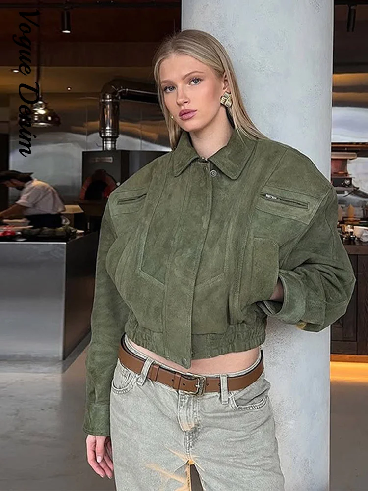 معاطف فضفاضة ذات طية صدر السترة للسيدات 2025 ملابس خارجية للصيف والخريف سترات نسائية عالية الشارع بسحابات موضة نسائية بأكمام كاملة متينة #5