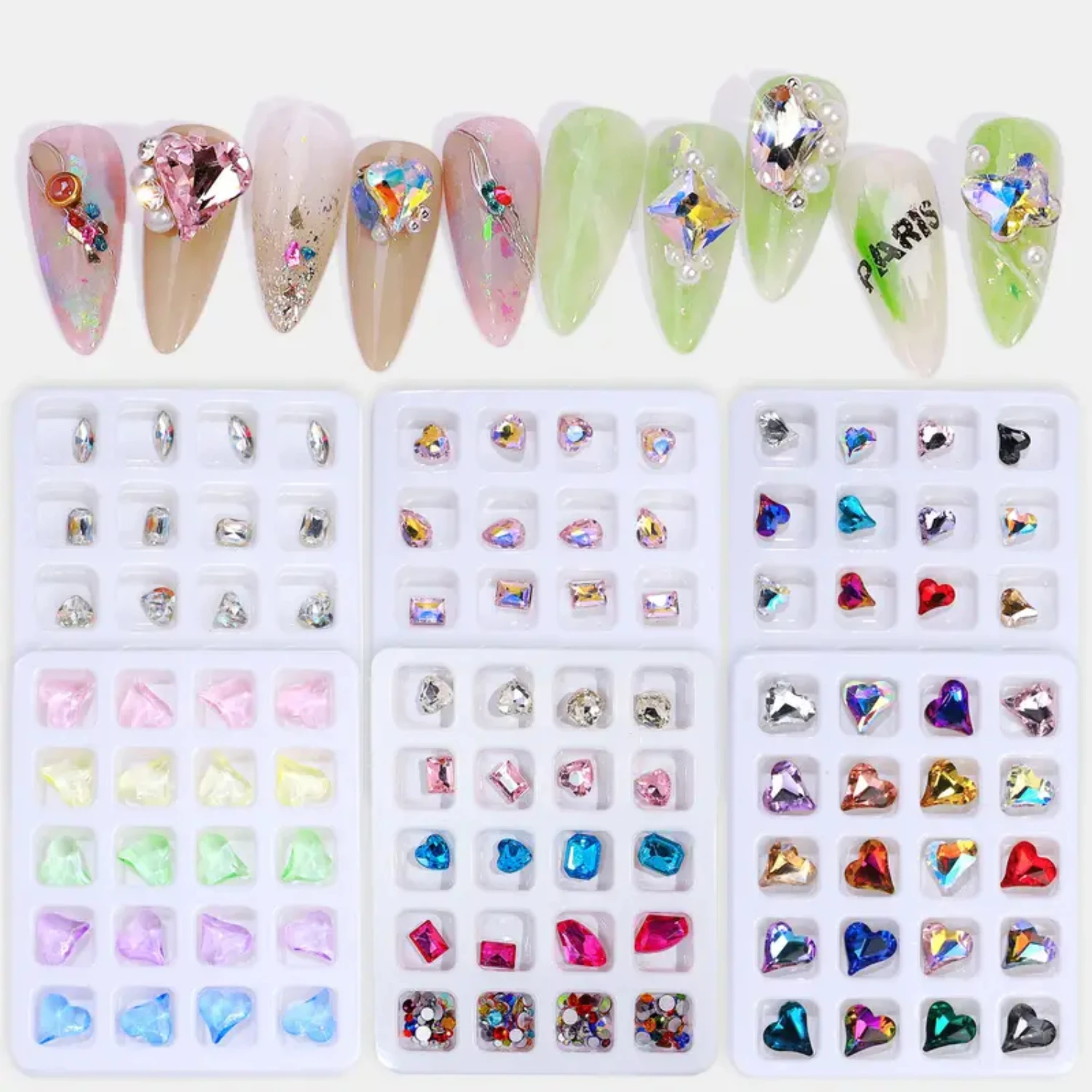 1 Kit of Sparkling Rhinestones for Nail Art, Set of 3D Flatback Crystal Nail Art Rhinestones