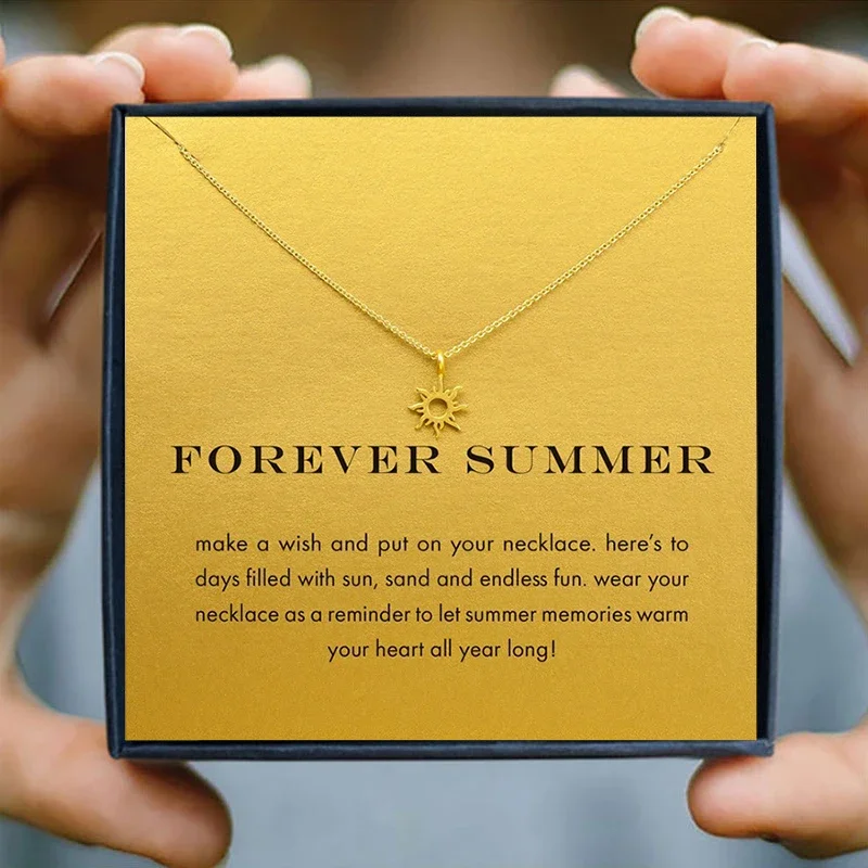 Горячее светящееся ожерелье с подвеской в виде солнца, женское колье навсегда, летнее блестящее колье, цепочка золотого цвета, ожерелье, карта желаний, мама, День святого Валентина