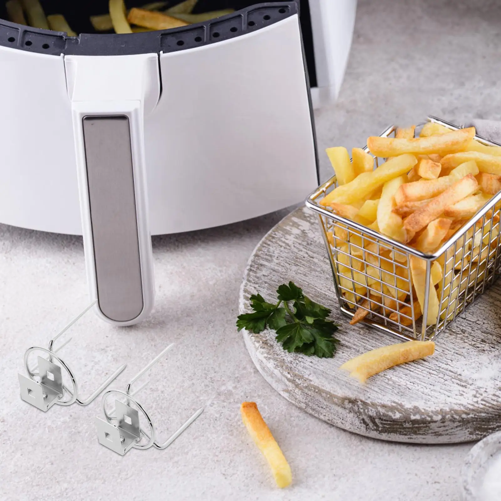 2 Stück Drehspießgabeln aus Edelstahl, kompatibel mit Luftfritteusen, Öfen, effizient, gleichmäßiges Kochen, Fleisch, Grillgabeln, Küche
