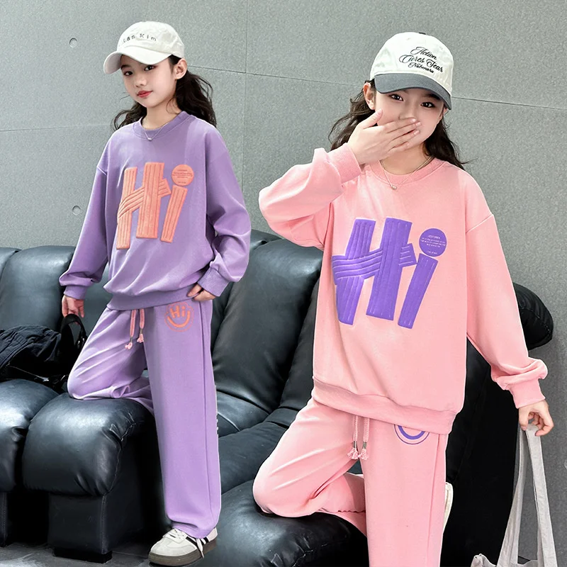 الخريف الفتيات طباعة مجموعات 2025 ربيع جديد الاطفال مقنعين سترة السراويل 2 قطعة ملابس رياضية في سن المراهقة الدعاوى الأطفال رياضية الزي #1