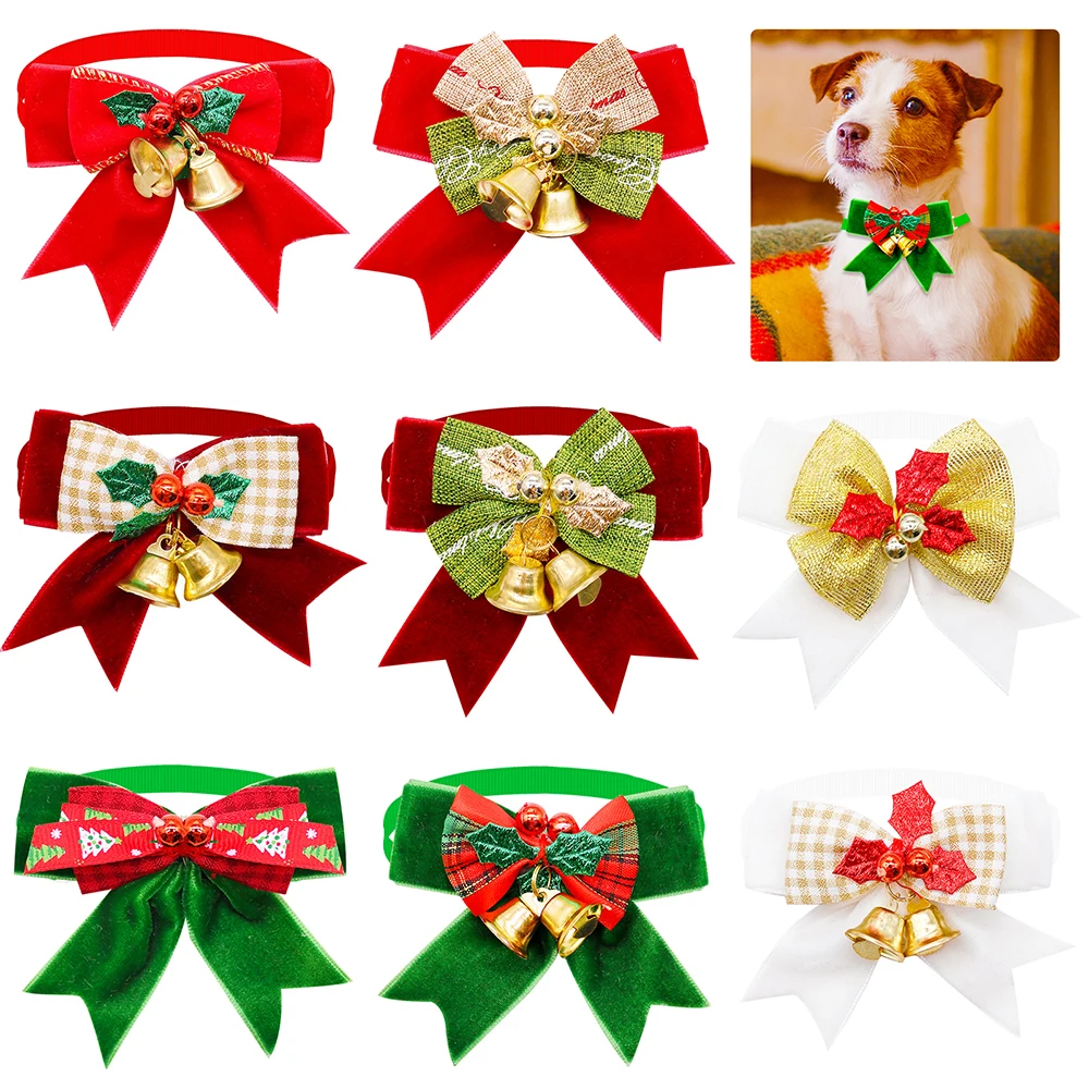 50/100pcs Exquisite Dog Bowtie Bell Christmas Bow Tie For Dog Dogs Pets Bow Ties Collar Dog Groooming Accessories For Small Dogs