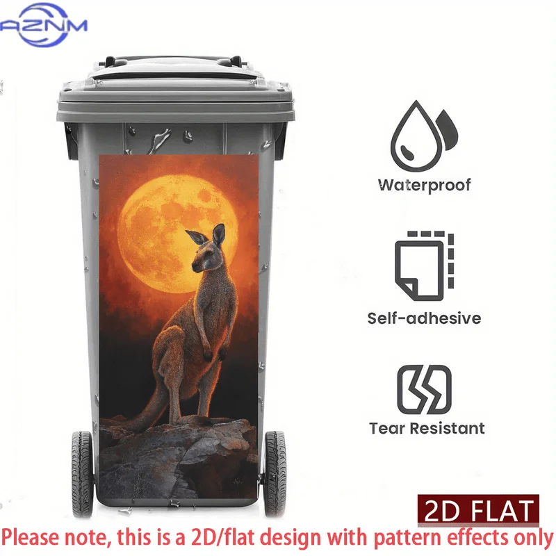 2D/FLAT-1pc Kangaroo Full Moon Decorative Trash Bin Sticker Wall Sticker Self - Adhesive PVC Sticker Waterproof Scratch - Resi