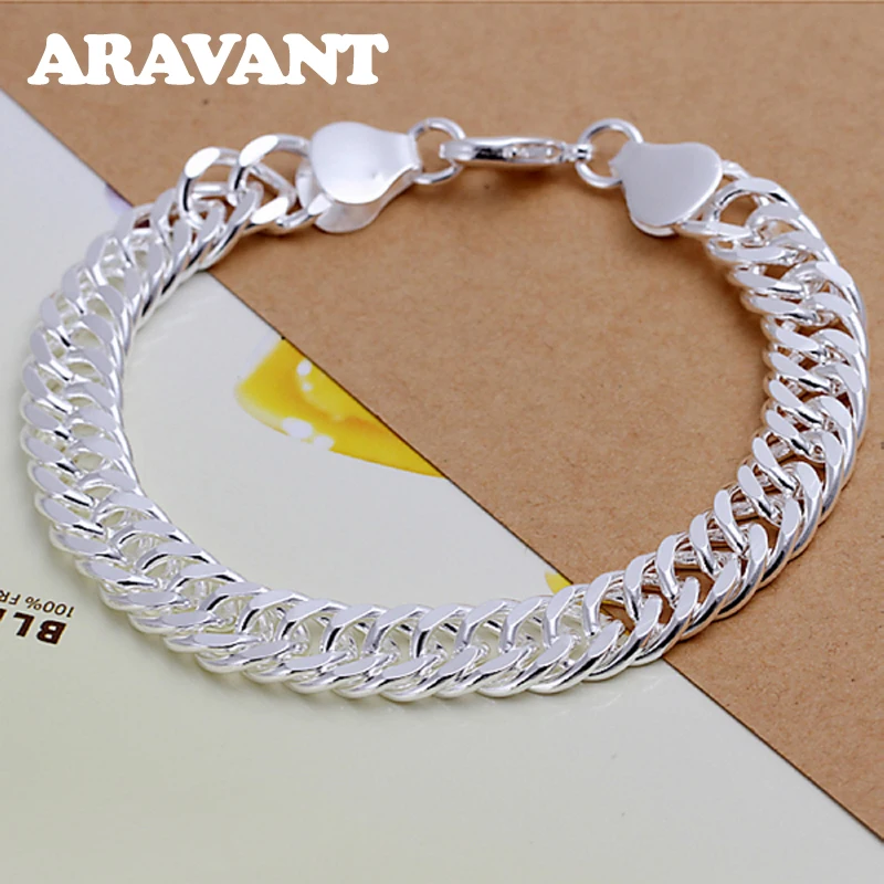 

925 Silver 10mm Sideways Bracelets Chains For Women Men Wedding Jewelry