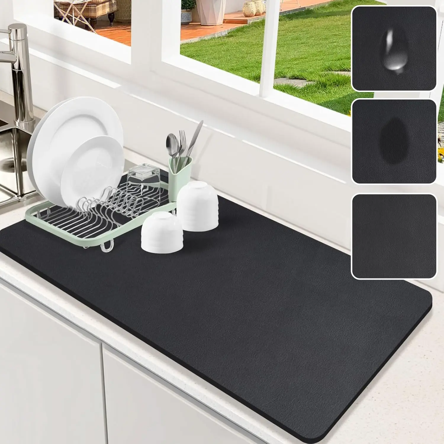 Waterproof Coffee Machine Mat Countertop Dish Drying Mat Non-slip Rubber Bottom Kitchen Countertop Anti-fouling Absorbent Mat