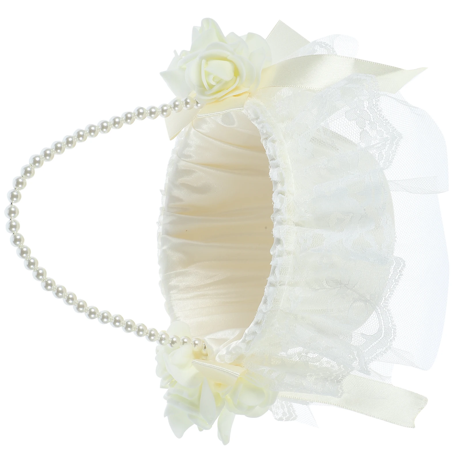 

Wedding Flower Bridesmaid Girls Rustic Petal Storage Wedding Basket Decorative Plastic Lace Pearl Handle Home Party