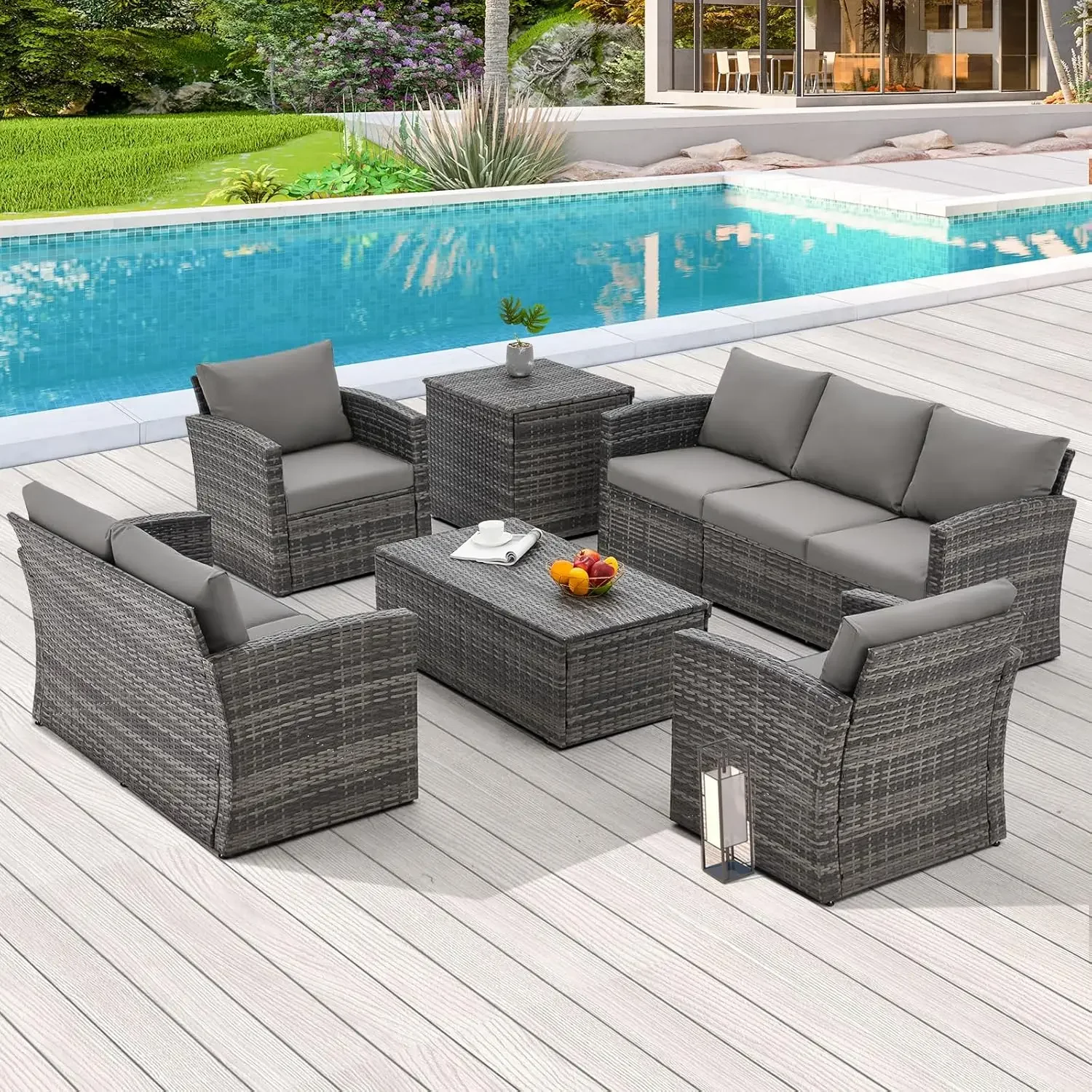 

7 Pieces Outdoor Patio Furniture Sets w/Two Storage Boxes, Outdoor Conversation Set All-Weather PE Wicker Sectional Sofa