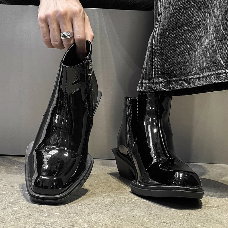 

Men Winter Chelsea Boots High Heels Large Side Zipper Personalized Trendy Luxury Fashion Short Boots